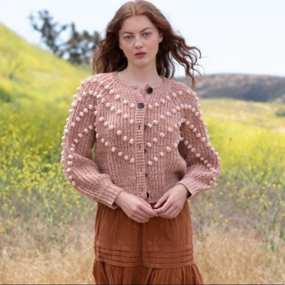 Marled Bobble Pink Cardigan Sweater 